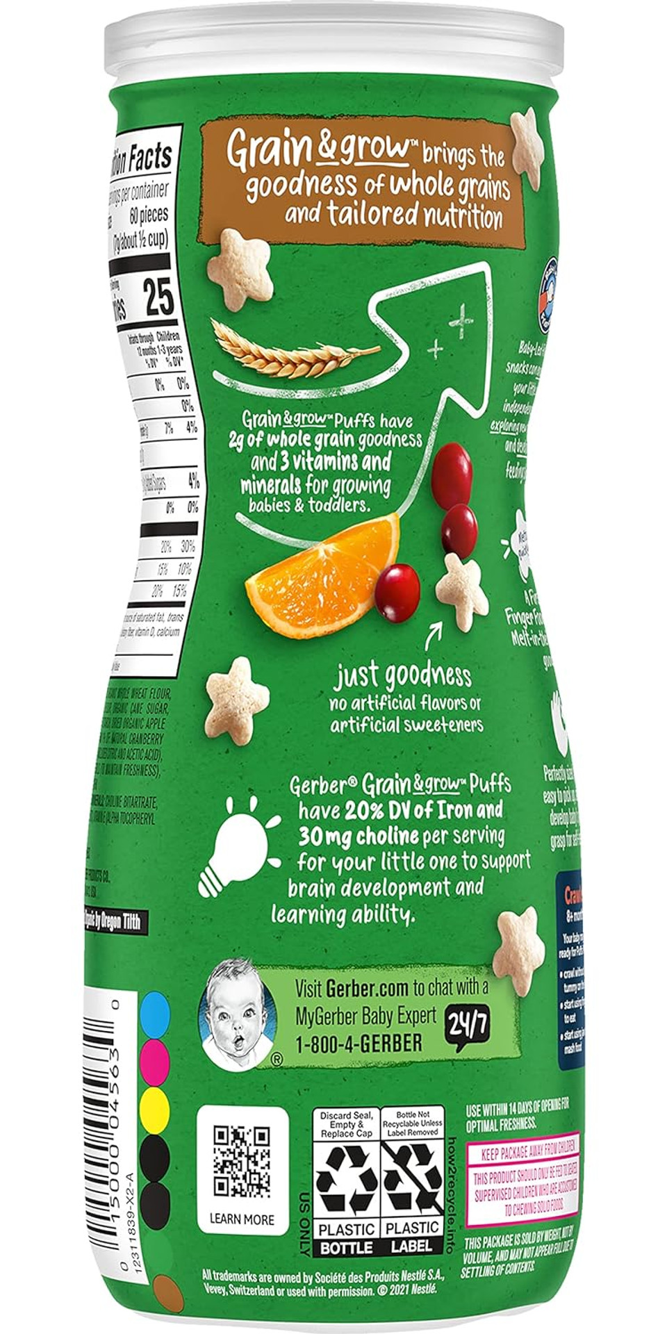 Gerber Organic For Baby Grain & Grow Puffs Snacks (Cranberry Orange)