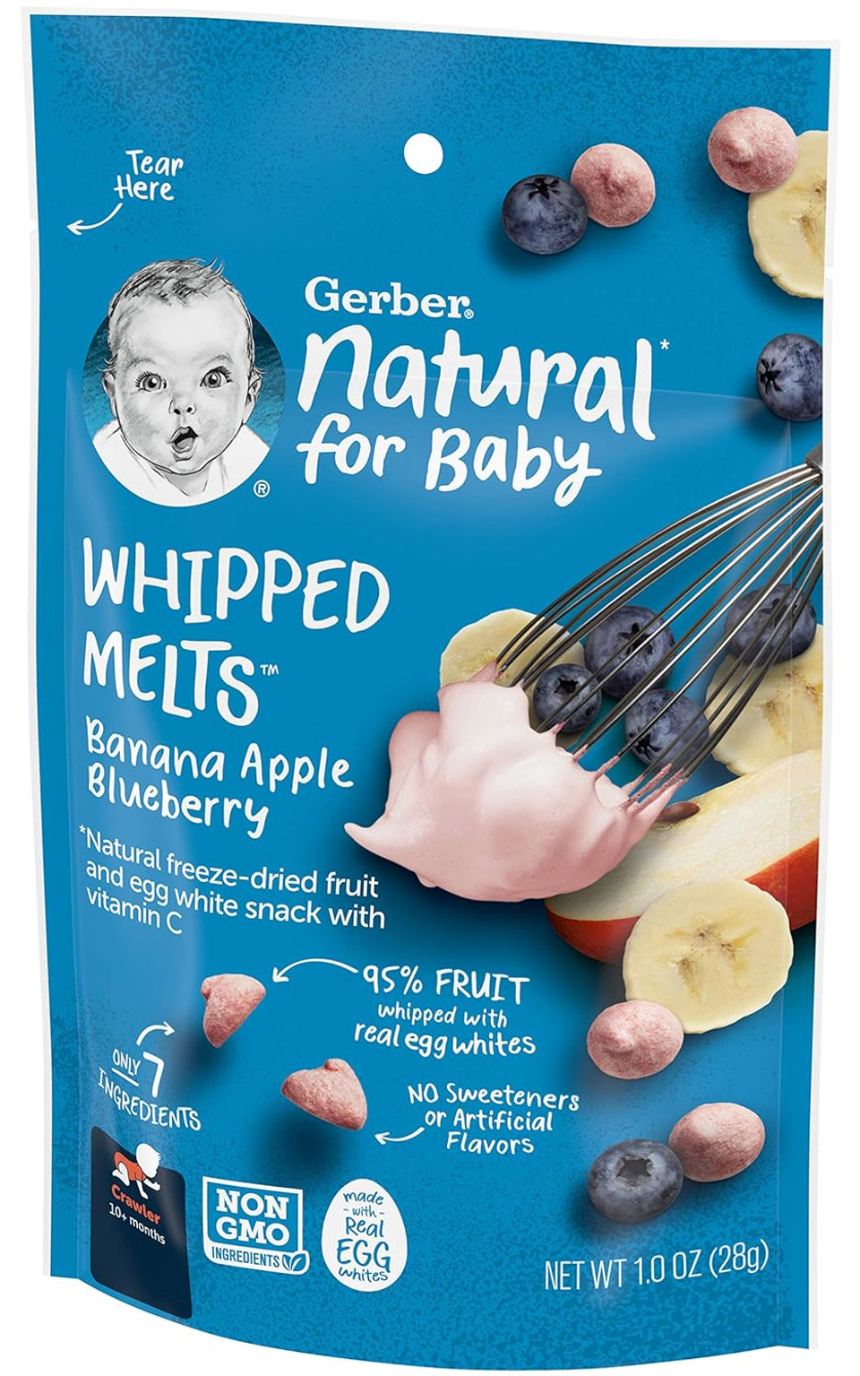 Gerber Natural For Baby Whipped Melts Baby Snack, Banana Apple Blueberry, Natural Freeze-Dried Fruit & Egg White Snack With Vitamin C, 1.0 Oz Resealable Pouch (Pack Of 3) Gerber Natural For Baby Whipped Melts Baby Snack, Banana Apple Blueberry, Natural Freeze-Dried Fruit & Egg White Snack With Vitamin C, 1.0 Oz Resealable Pouch (Pack Of 3)