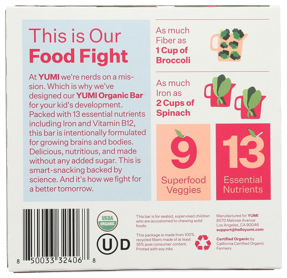 Yumi Organic Strawberry & Rhubarb Toddler Bars, 3.7 Oz