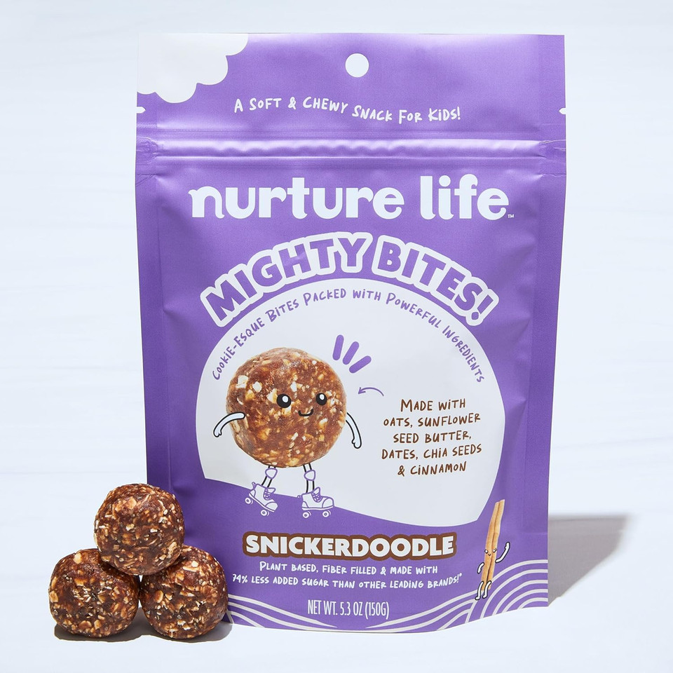 Nurture Life Mighty Bites - Snickerdoodle - Healthy Snacks for Kids & Toddlers Made with Oats Sunflower Seed Butter, Dates, Chia Seeds and Cinnamon - Plant-Based, Low-Sugar, High Fiber - 15 Pieces (Pack of 1)