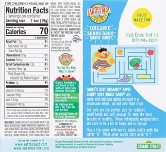 Earth'S Best Organic Snack Bars, Apple, 0.67 Oz Bars, 7 Ct