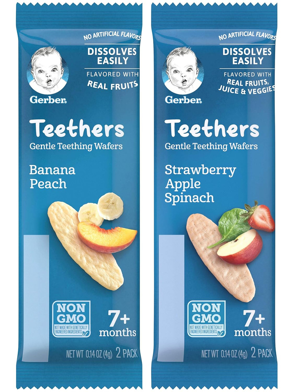 Gerber Teethers Varipk,1 Banana Peach 1 Strawberry Apple Spinach, 2 Ct