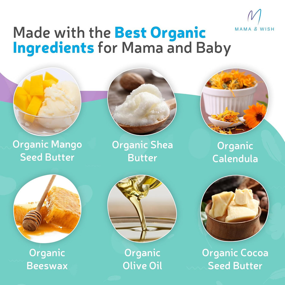 Mama & Wish Organic Nipple Cream - Breastfeeding Balm | Lanolin-Free, Postpartum Essentials Safe For Nursing, Non-Gmo (2 Oz)