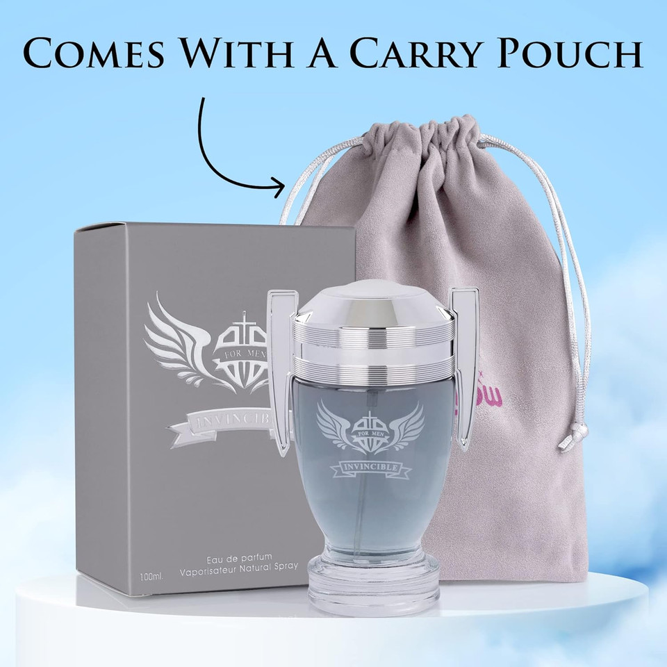 Novoglow Invincible, Eau De Parfum Spray For Men, Great Gift, Masculine Fragrance, Daytime And Casual Use, For All Skin Types, 3.4 Fl Oz With A Suede Pouch Included