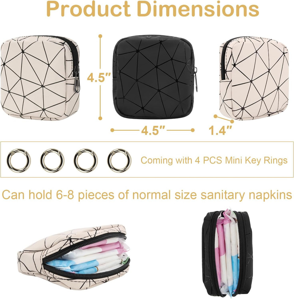 Desing Wish 4 Pack Pu Leather Sanitary Napkin Storage Bag, Period Bag Nursing Pad Holder Tampon Bags Feminine Product Pouches Portable Period Kit Bag For Girls Women Ladies (Black/Nude/Green/Silver)