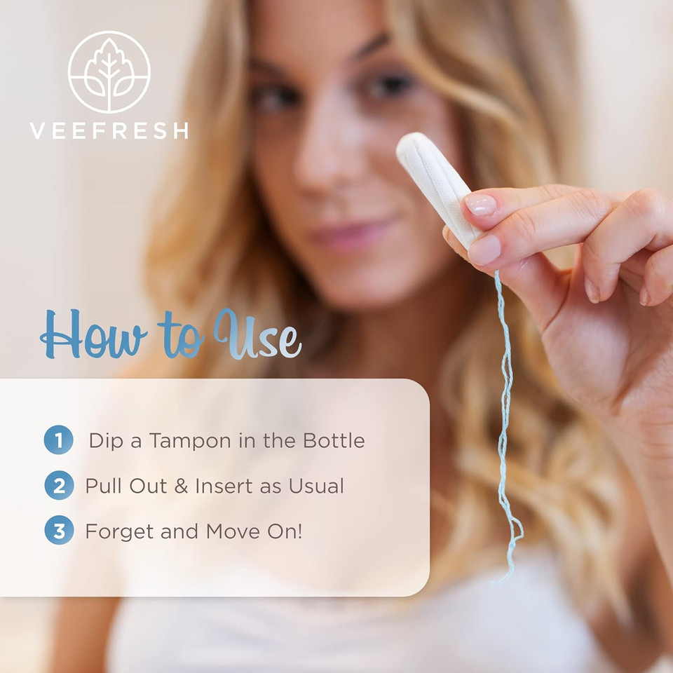 Veefresh Veedip Boric Acid Tampon Moisturizer Fortified With Aloe Vera, Vitamin E, Passion Flower & Hyaluronic Acid - Menstrual Feminine Care -Comfortable Insertion & Odour Prevention When You'Re Dry