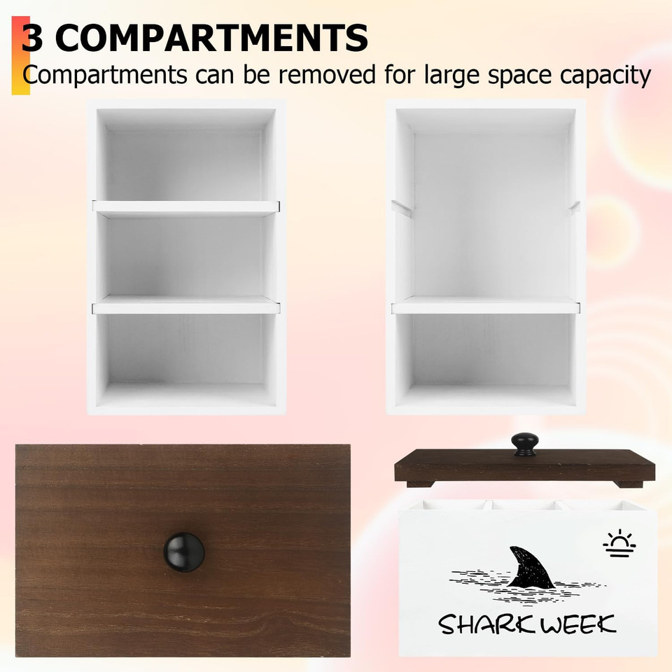 Tampon Holder Shark Week Tampon Storage With Wooden Lid Tampon Holder For Bathroom Storage Women Pad And Tampon Organizer For Bathroom Tampon Case And Pad Organizer For Bathroom Accessories(White)
