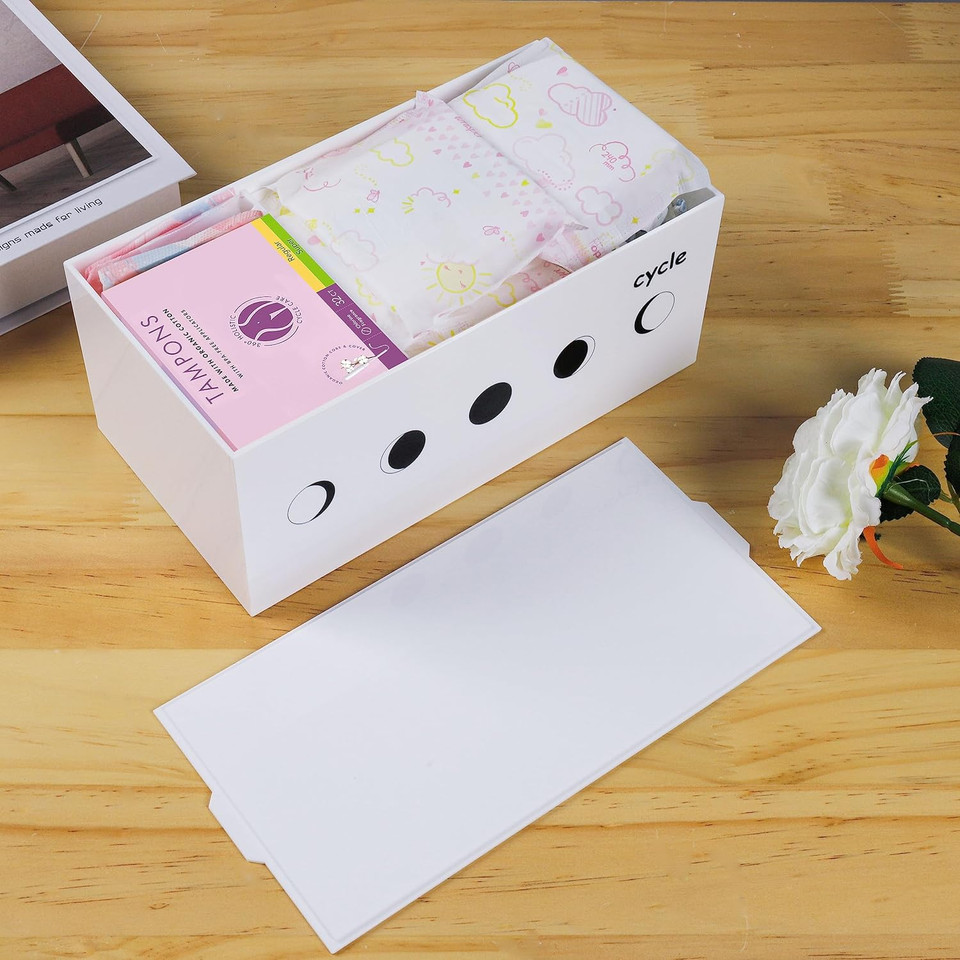 Hiimiei Tampon Holder For Bathroom, Shark Week Feminine Period Product Organizer, Acrylic Sanitary Pad Tampon Storage Box For Woman Teen Girl9.84*5.11*4.25Inch, Cover Lid