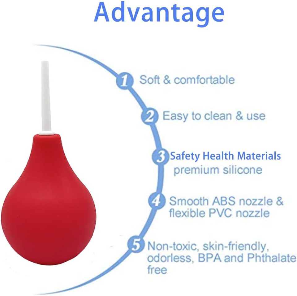 Gnegklean Black Silicone Enema Bulb Kit 7.6Oz Clean Anal Douche For Men Women With 19.7In Hose+4 Replaceable Nozzle (Red)