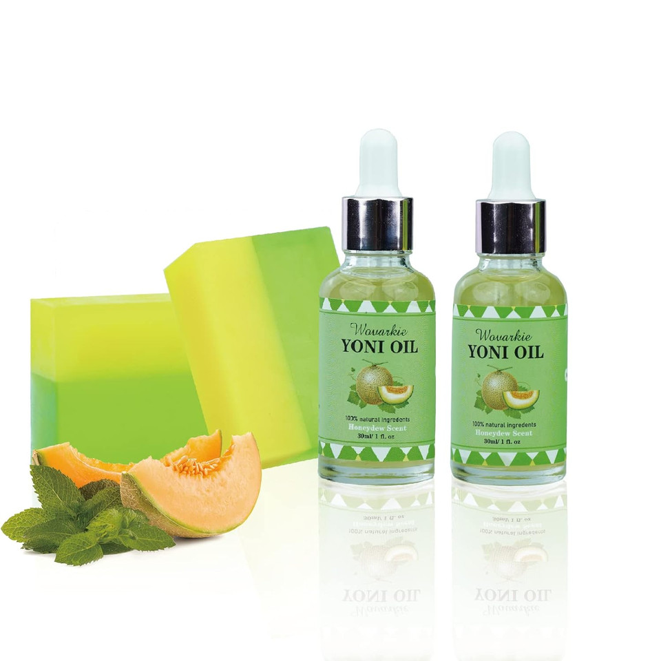 Yoni Soap Bars Yoni Wash & Yoni Oil Set Of 4, 2 * 5.29Oz Handmade Vaginal Soap Feminine Wash, 2 * 30Ml All Natural Feminine Oil, Ph Balance For Women Remove Odor Vaginal Deodorants, Honeydew