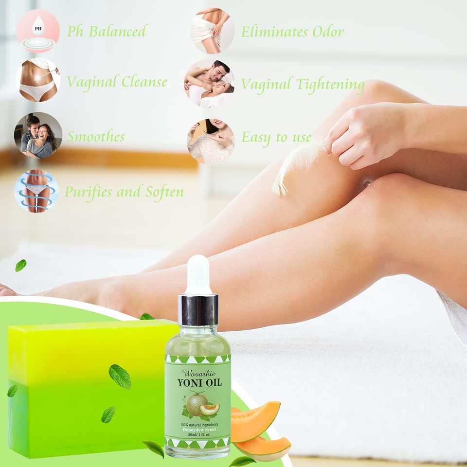 Yoni Soap Bars Yoni Wash & Yoni Oil Set Of 4, 2 * 5.29Oz Handmade Vaginal Soap Feminine Wash, 2 * 30Ml All Natural Feminine Oil, Ph Balance For Women Remove Odor Vaginal Deodorants, Honeydew