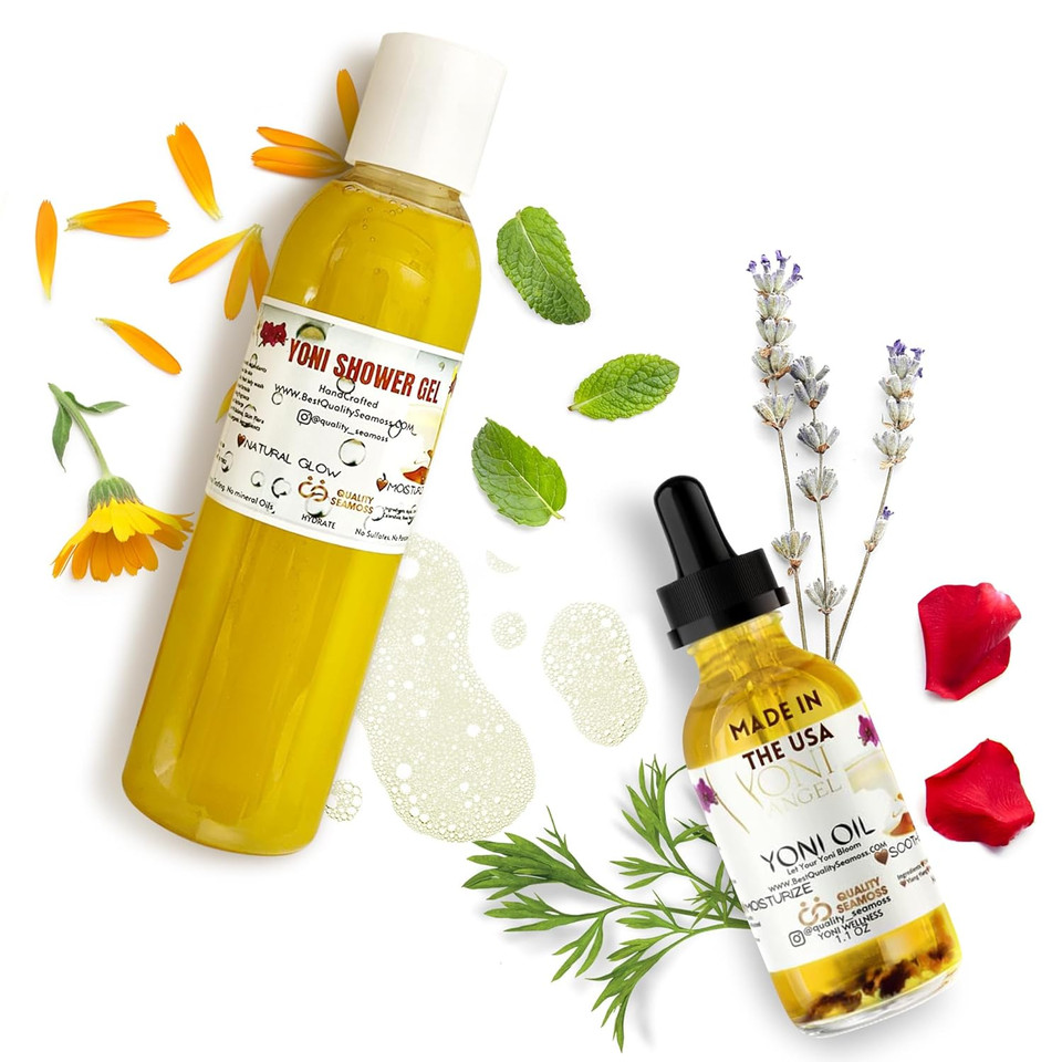 Yoni Wash Shower Gel (7 Oz) And Yoni Oil (1.1 Oz) Bundle, Includes Body Wash For Cleansing And Feminine Care Oil For Ph Balance And Odor Control, Natural Feminine Hygiene Products, Body Care Bundle