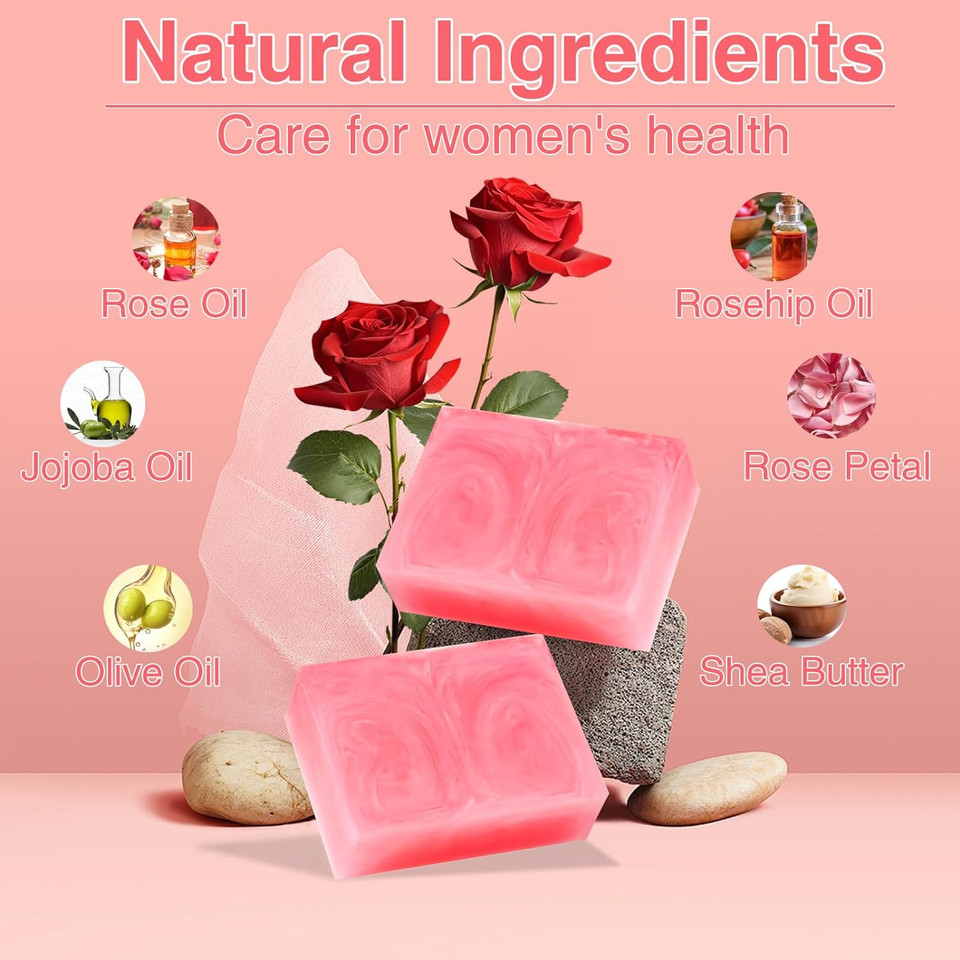 2 Pcs Yoni Bar Soap, Yoni Wash Organic Yoni Soap Bar For Women Ph Balance Feminine Wash, Rose Body Vaginal Soap Yoni Bar Moisturizing Remove Odor