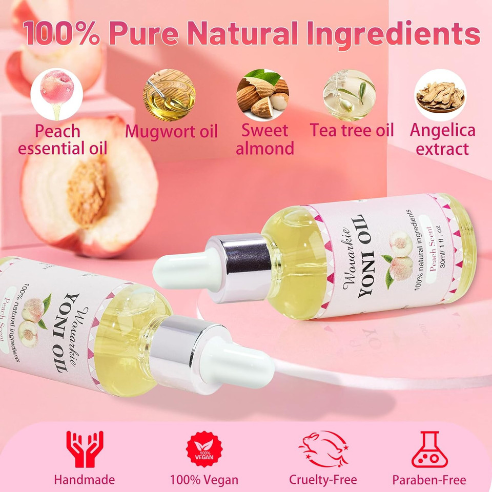 3 Pcs Yoni Oil Yoni Bar Soap Set For Women Ph Balance, Feminine Oil Feminine Wash Vaginal Moisturizer Odor Eliminator, Natural Feminine Care, 2 * 1Fl. Oz Yoni Essential Oil, 1* Yoni Bar 3.53Ozpeach