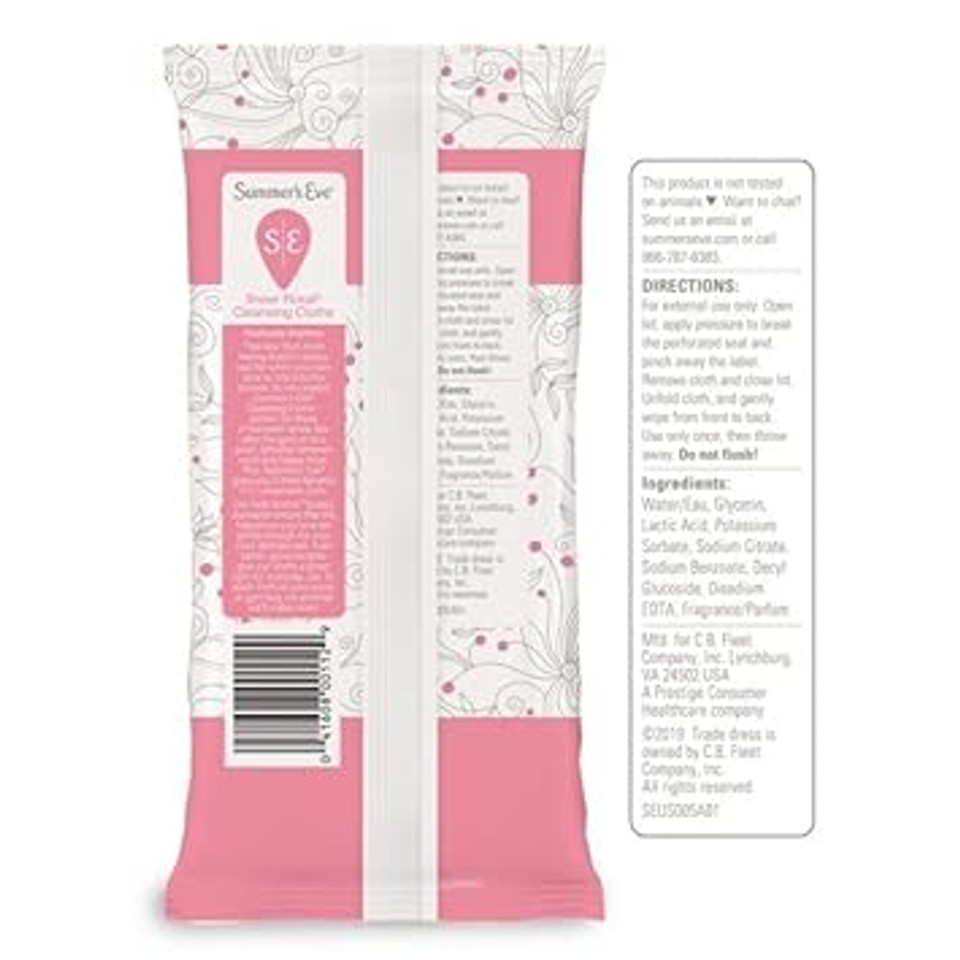 Summer'S Eve Cleansing Cloths | Sheer Floral |32 Count | Pack Of 4 | Ph-Balanced, Dermatologist & Gynecologist Tested