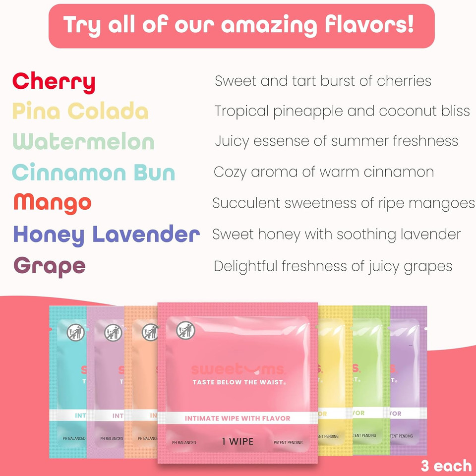 Sample Size Feminine Wipes For Women, Ph Balanced Biodegradable Flavored Intimate Wipes - Pack Of 21