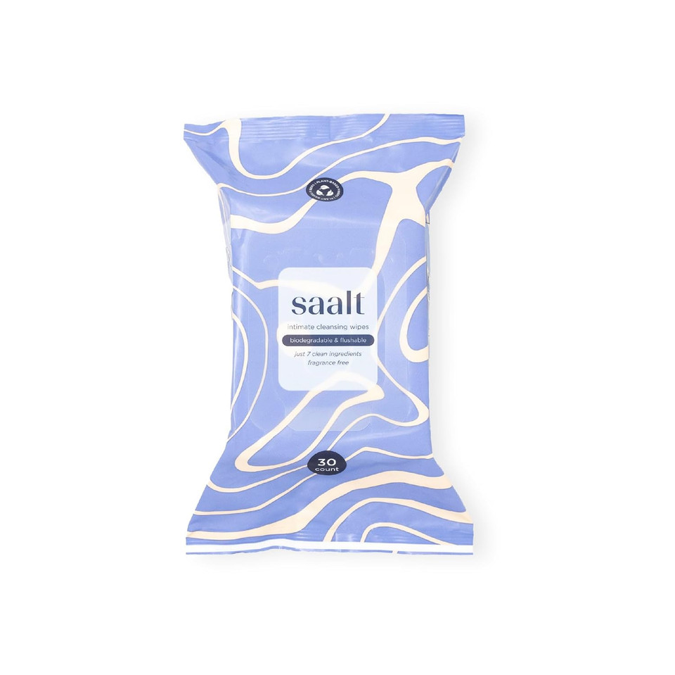 Saalt Intimate Cleansing Wipes - 30 Count (6 X 7.75 Inches) - Menstrual Cup Wipes - Easy Cleaning For Public Bathroom, School, Or Travel With A Menstrual Cup Or Menstrual Disc