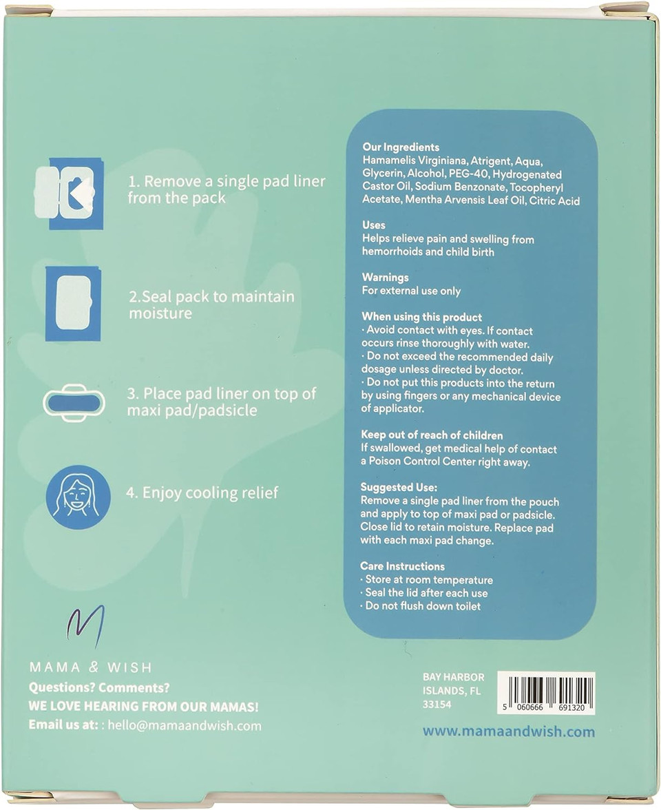 Mama & Wish Witch Hazel Pad Liners For Postpartum Care (2-Pack)