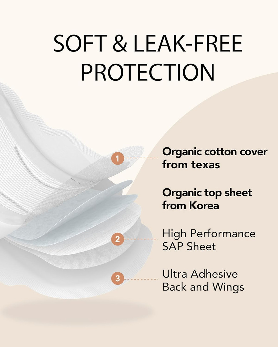 Ultra Thin Sanitary Pads Regular - 100% Organic Texan Cotton Cover With Wings (25Cm, 64 Counts)