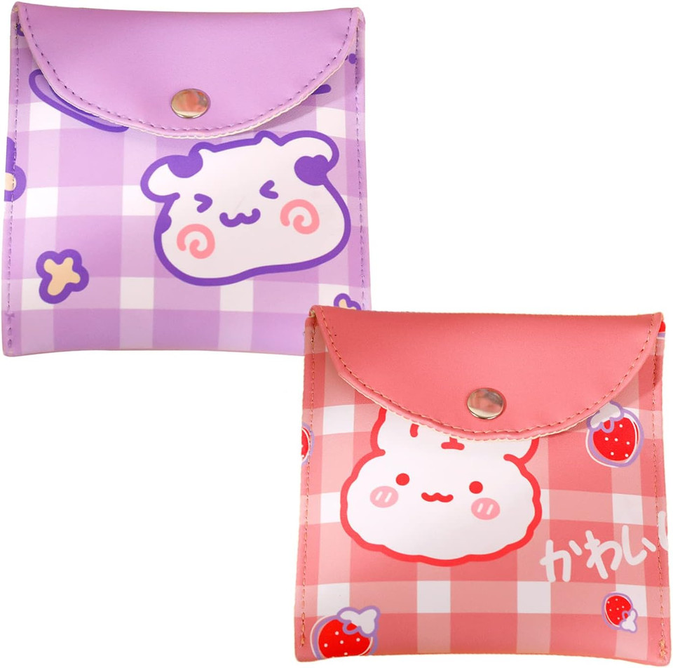 Cute Sanitary Napkin Storage Bag,Reusable Menstrual Pads Storage Organizers Pouch Kit,Pink Rabbit Small Storage Bag,Purple Menarche Bag,Portable Set,For Teen Girls,Women(2 Pcs)