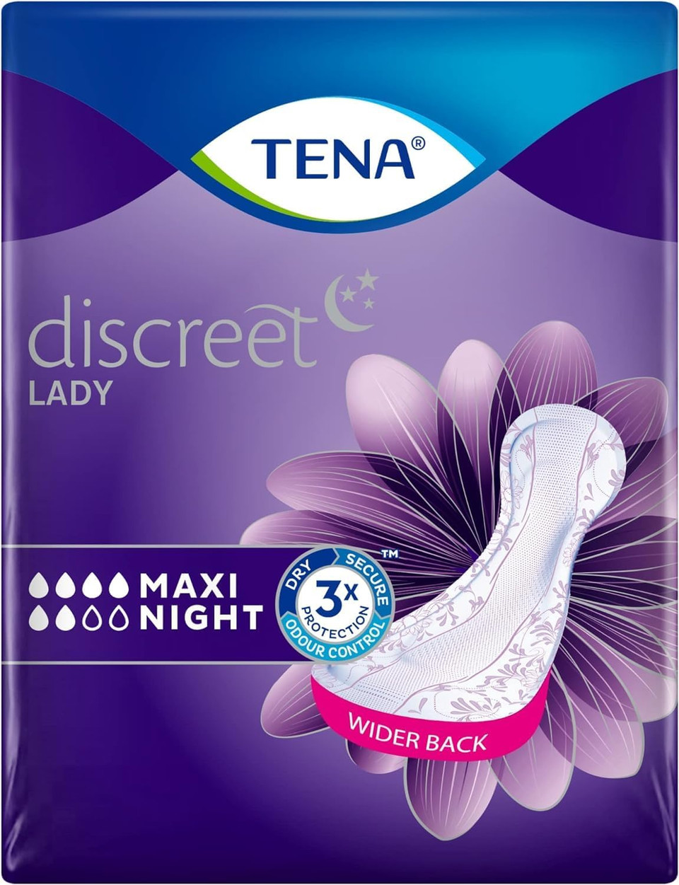 Tena Lady Discreet Protect+ Maxi Night - 12 Packs of 6 - Total 72 Pads