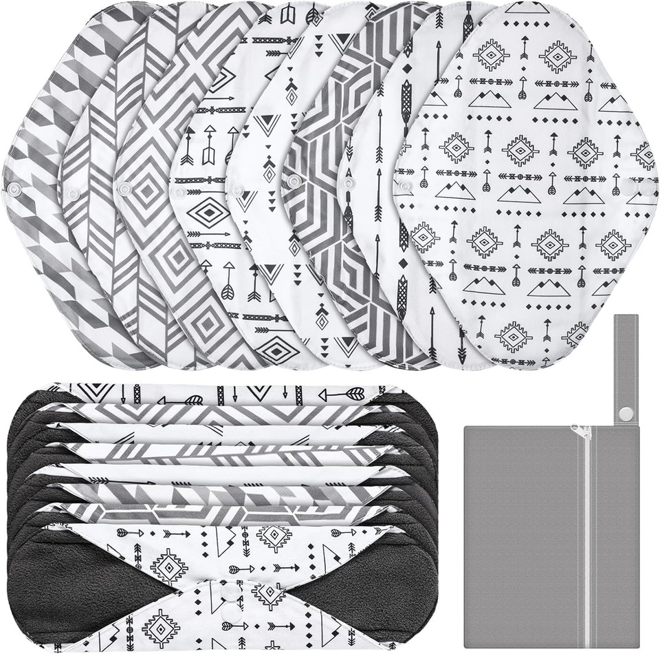 8 Pack Reusable Menstrual Pads Bulk Washable Sanitary Pads Cloth Menstrual Period Pads Panty Liners Incontinence Pads Sanitary Napkins With Wet Bag For Women Teen(Geometric Style)
