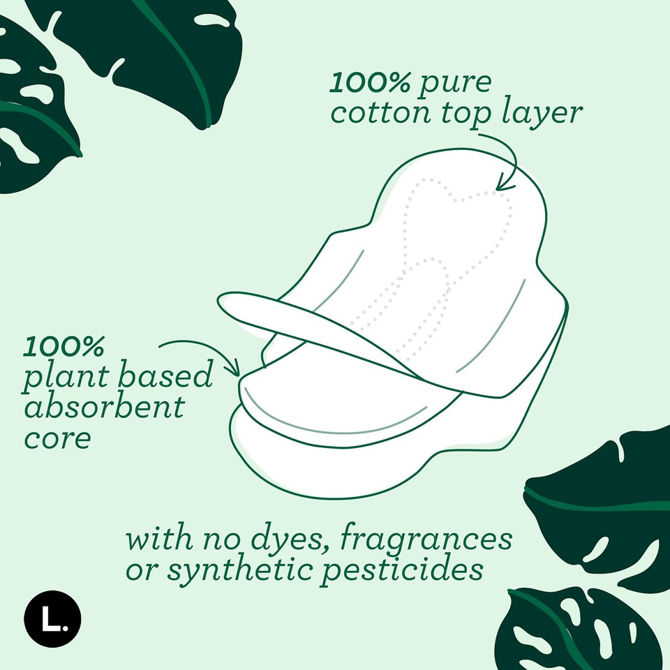L. Ultra Thin Unscented Pads With Wings, Regular Absorbency, 42 Ct, 100% Pure Cotton Chlorine Free Top Layer