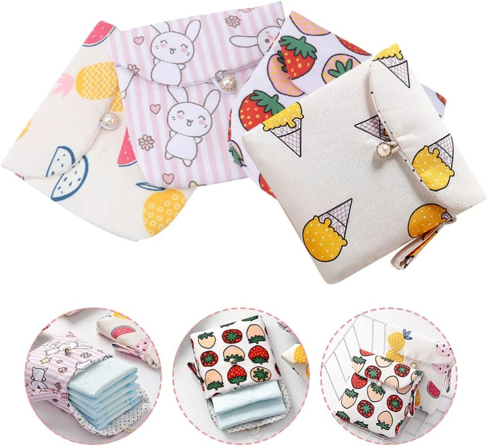 Multitool Wallet Period Bag Linen Coin Purse: 4Pcs Napkin Storage Bags Tampon Pouches Portable Pad Holders For Teen Girls Women Ladies Headphone Accessories
