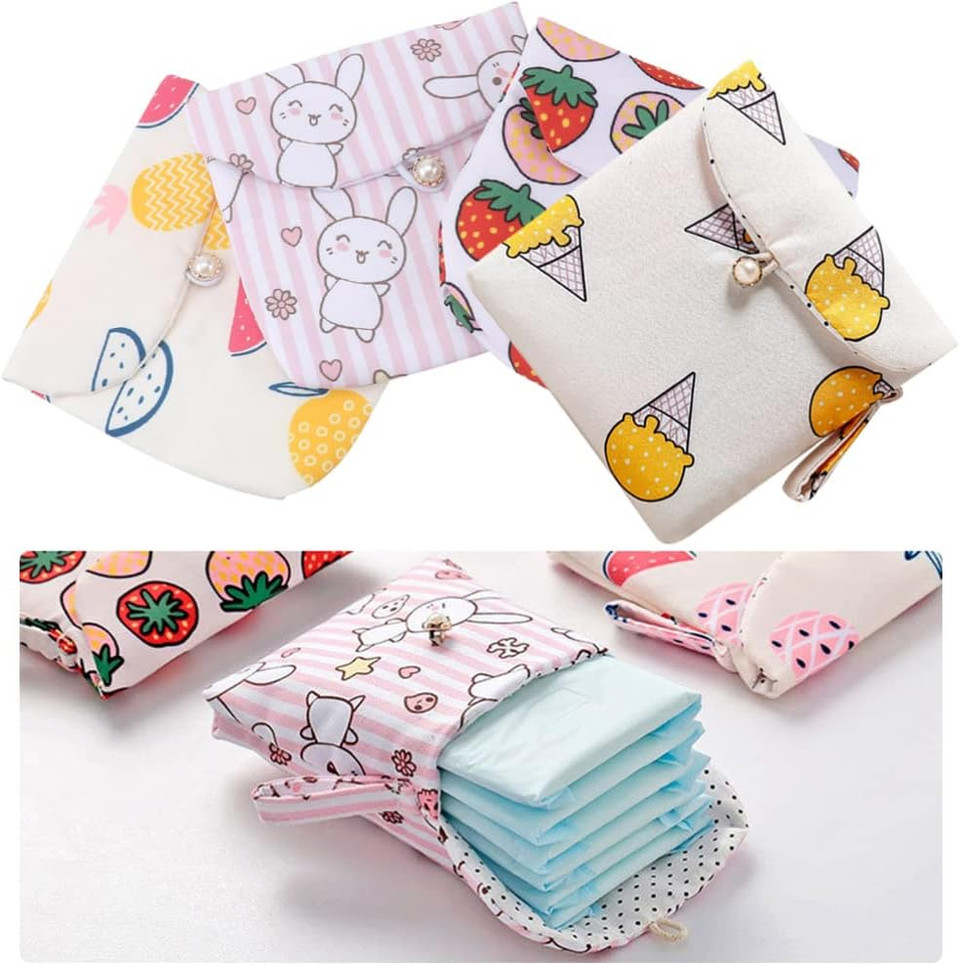 Multitool Wallet Period Bag Linen Coin Purse: 4Pcs Napkin Storage Bags Tampon Pouches Portable Pad Holders For Teen Girls Women Ladies Headphone Accessories
