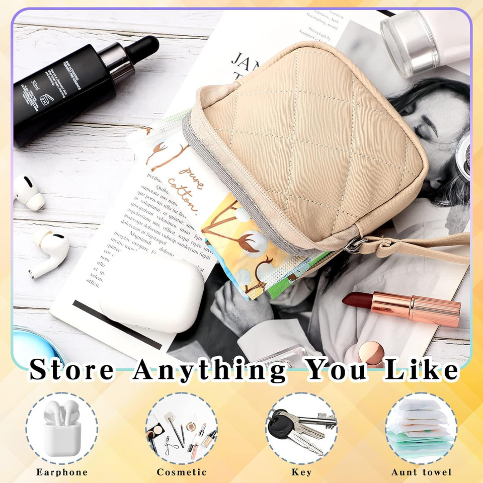 2 Pcs Sanitary Napkin Storage Bag Menstrual Period Bag For Teen Girls Menstrual Pad Pouch Nursing Pad Holder Portable Feminine Menstruation First Period Pouch For Women Ladies, 5.2 X 5.2" (Beige)