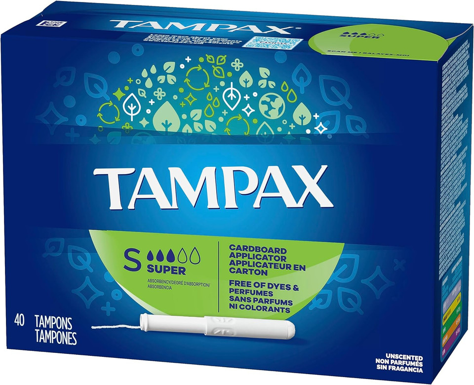 Tampax Tampons, Super Absorbency, Cardboard Applicator, Leakgaurd Skirt, Unscented, 40 Count