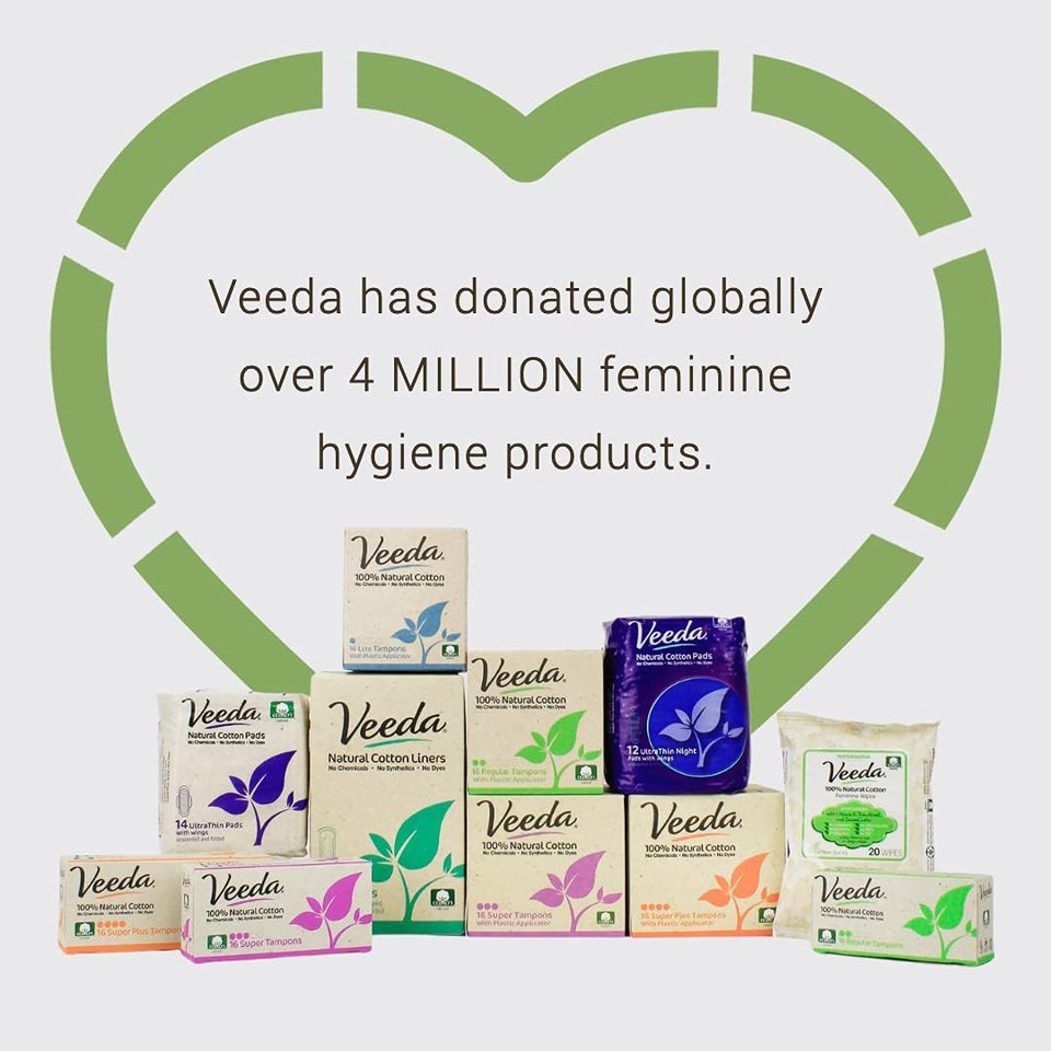 Veeda 100% Natural Cotton Compact BPA-Free Applicator Tampons Chlorine , Toxin and Pesticide Free, Super, 24 Packs of 16 Count Each