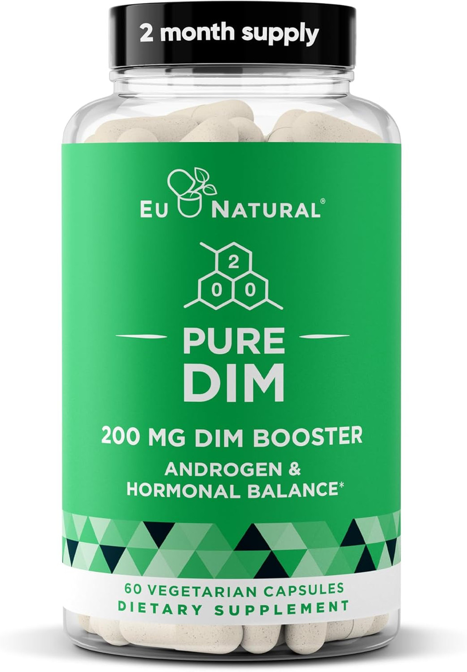 Dim Supplement Pure 200 Mg For Women Or Men  Estrogen Hormone Balance Supplement For Energy, Fatigue, Stress, Menopause, Hot Flashes  Enhanced Bioavailability Bioperine  60 Vegan Soft Capsules