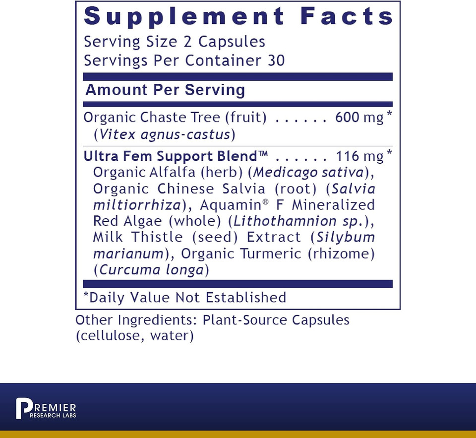 Premier Research Labs Fem Balance-Fx - Supports Menstrual Cycles & Regularity - With Chaste Tree Fruit, Alfalfa, Chinese Salvia & Turmeric - Daily Hormone Balance - Vegan - 60 Plant-Source Capsules