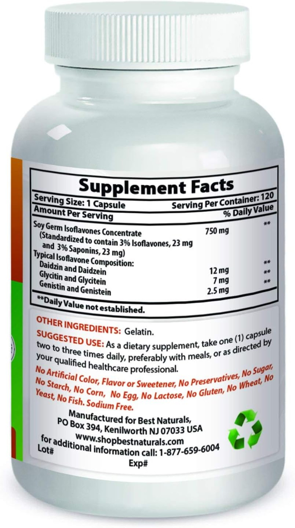 Best Naturals Best Naturals Soy Isoflavones For Women 750 Mg Capsules, 120 Count