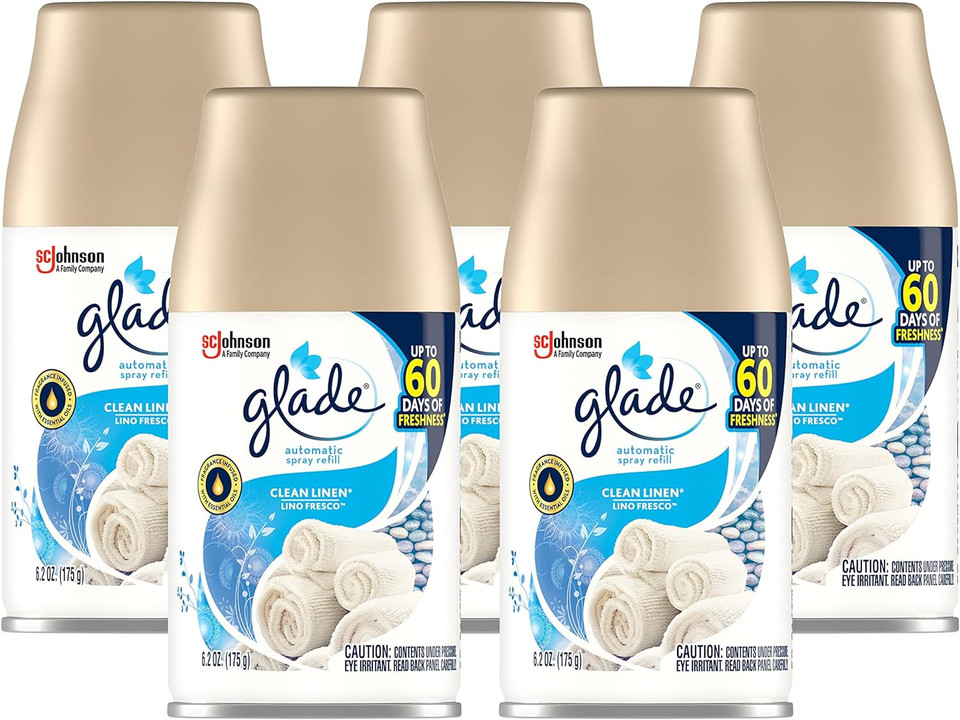 5 Glade Automatic Spray Air Freshener Refill, Clean Linen, 6.2 Ounce (Pack Of 5)
