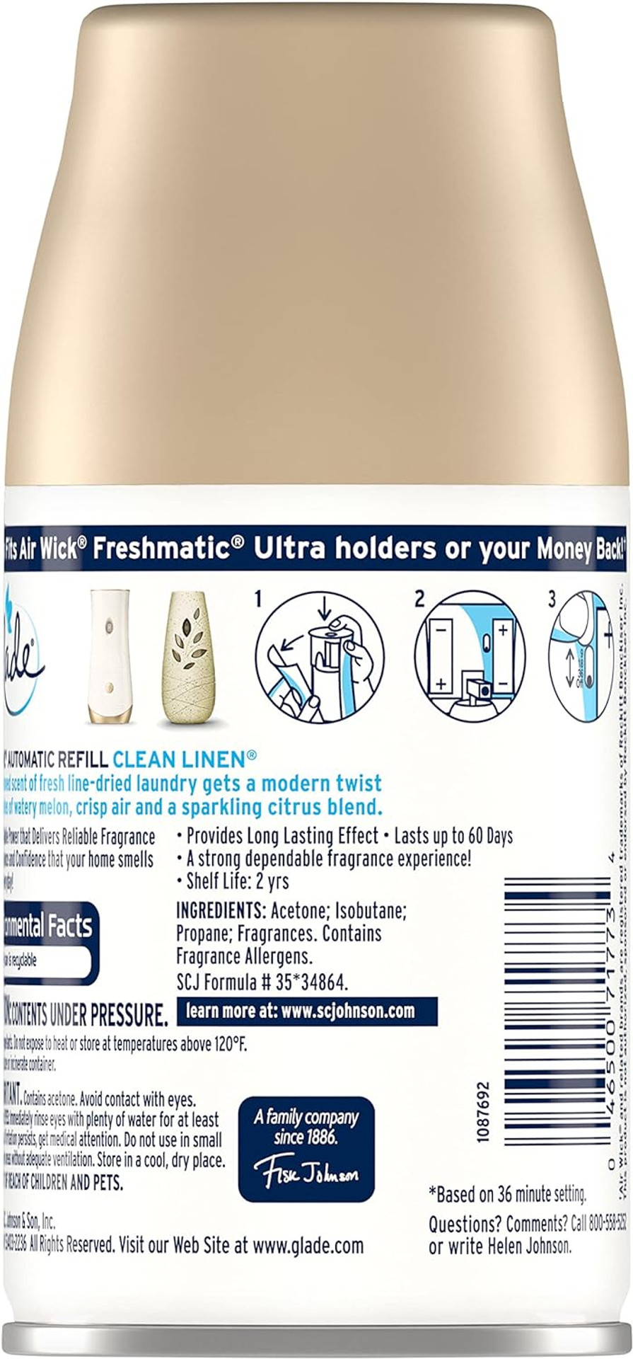 5 Glade Automatic Spray Air Freshener Refill, Clean Linen, 6.2 Ounce (Pack Of 5)