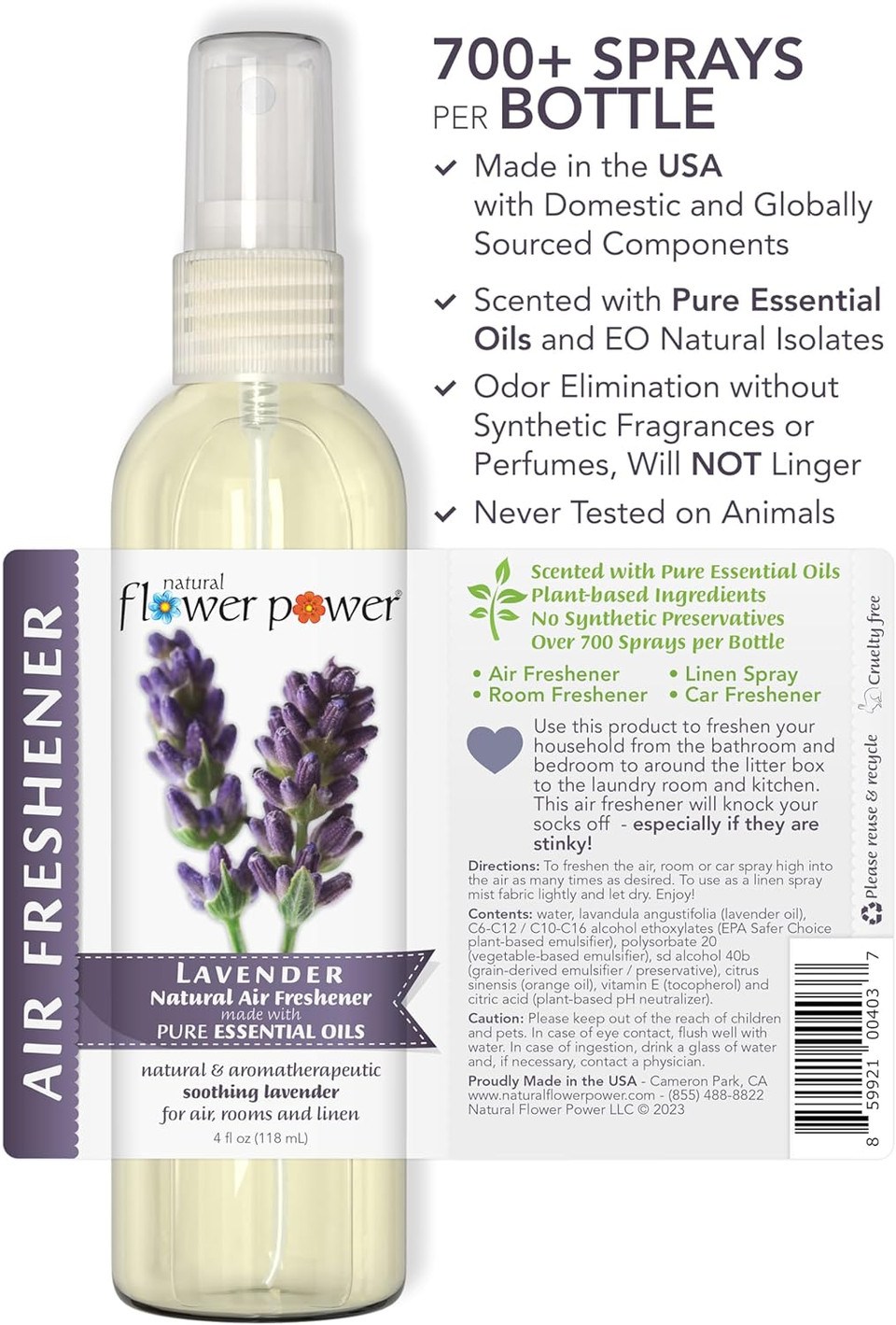 Air Freshener Spray - 4 Fl Oz Pack Of 2 - Scented W/Pure Essential Oils - Plant-Based Odor Eliminator - Room, Linen, Or Car Spray (Lavender + Lemongrass)