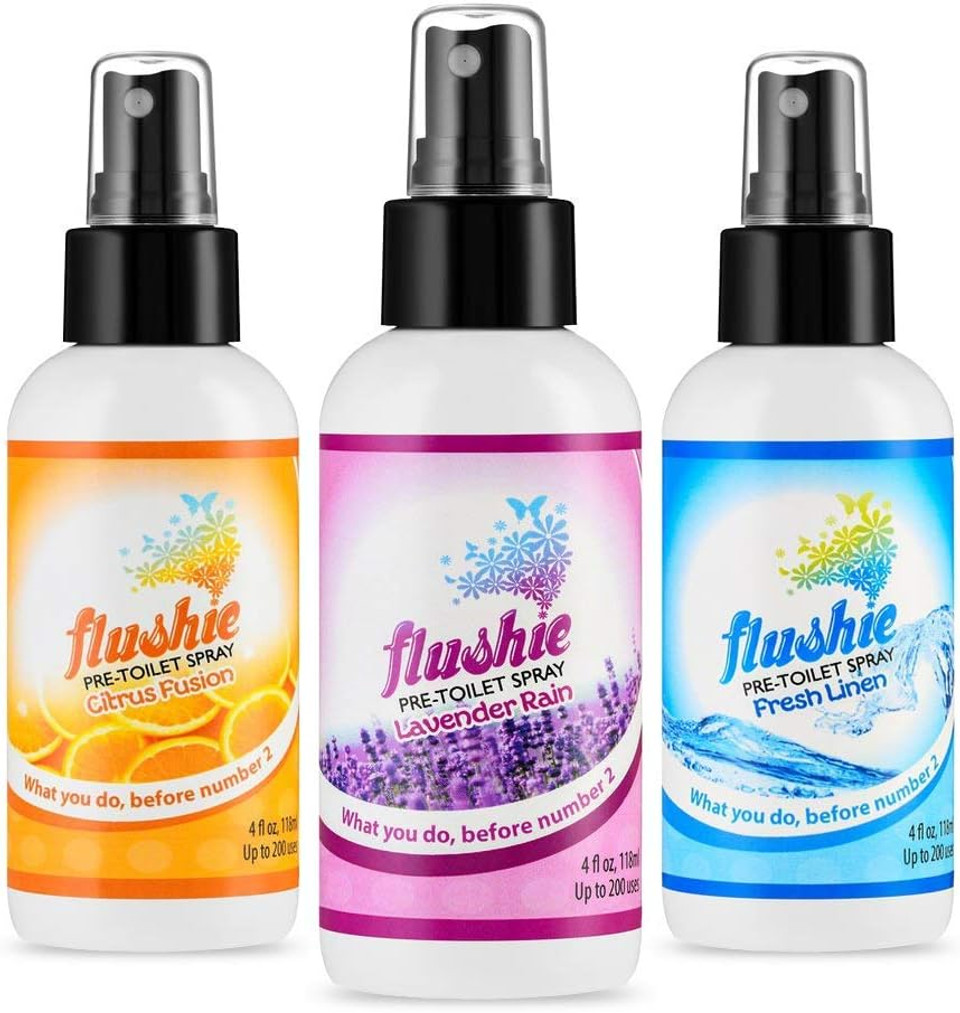 Flushie Pre-Toilet Spray For Poop Travel Size Toiletries Bathroom Spray For Poop Spray For Toilet Deodorizer Traveling Essentials Poop Deodorizer Poop Odor Eliminator 4Oz (Assorted Mix, 3 Pack)