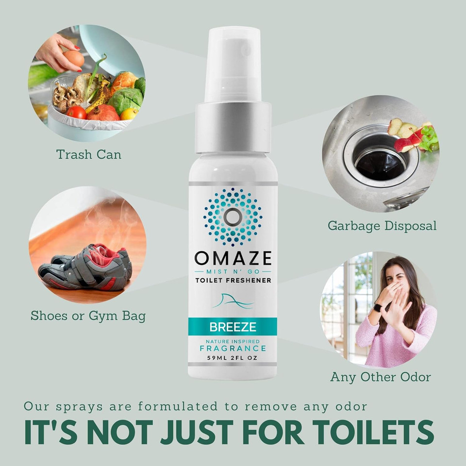 Mist N Go Refresh Toilet Spray - Bathroom Spray Odor Eliminator - Toilet Smell Eliminator Deodorizer - Bathroom Smell Good Spray Women Men Odor Neutralizer Spray Fresheners - Breeze + Dream + Lavender + Fresh Linen + Blossom (2Oz + 0.68Oz) X5