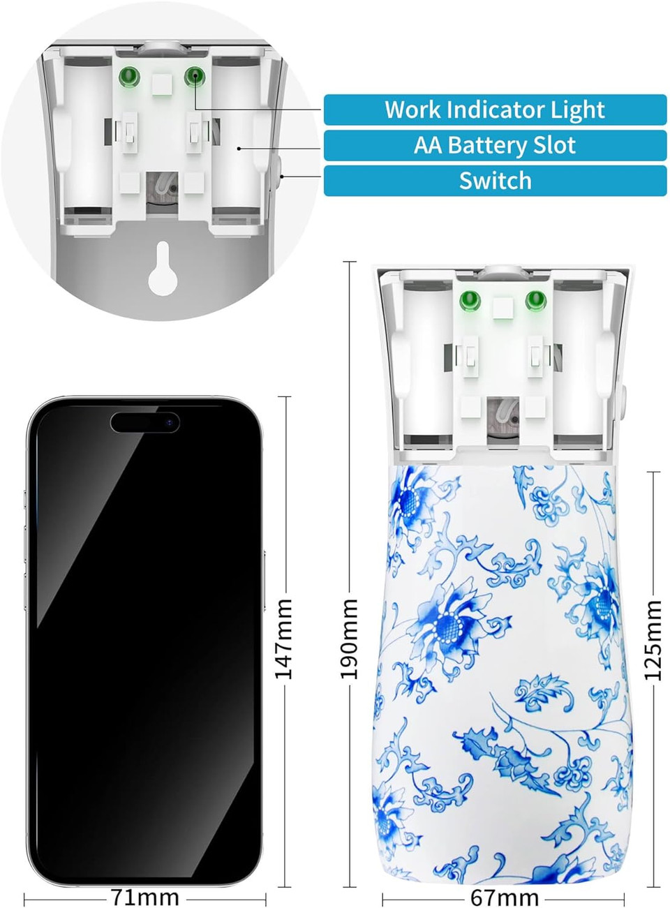 Automatic Air Freshener Spray Dispenser,Blue And White Porcelain Air Freshener Automatic Sprayer,Automatic Air Freshner With Remote Control,Air Freshener Dispenser 8 Time Interval Settings