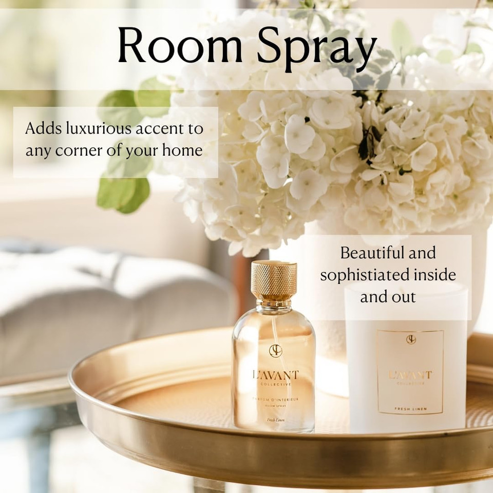 L'Avant Collective Room Spray Fresh Linen - Aerosol Home Fragrance Gifts, Long Lasting Air Freshener Deodorizer Nonstop Freshness Essential Oil Notes Of Lavender, Geranium, Ylang Ylang 3.4 Oz