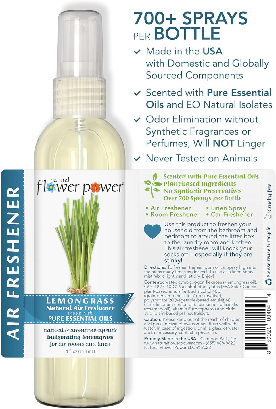 Air Freshener Spray | Lemongrass, Lavender, Citrus & Spice | 4 Fl Oz | Pack Of 3 | Scented W/ Pure Essential Oils | Plant-Based Odor Eliminator | Room, Linen, Or Car Spray