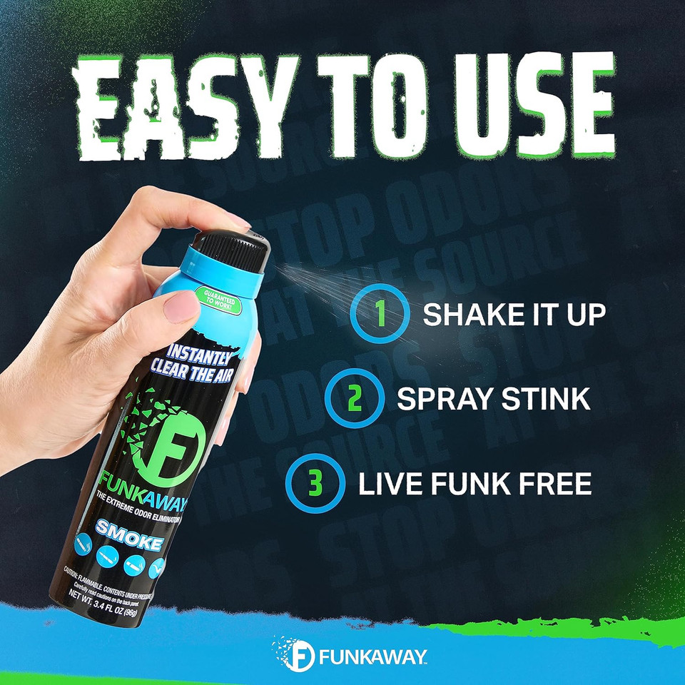Funkaway Smoke Odor Eliminator Spray For Air, 3.4 Oz., 4 Pack, Eliminates Extreme Cigarette, Cigar And Campfire Smoke Odors, Instantly Refresh Smoky Air