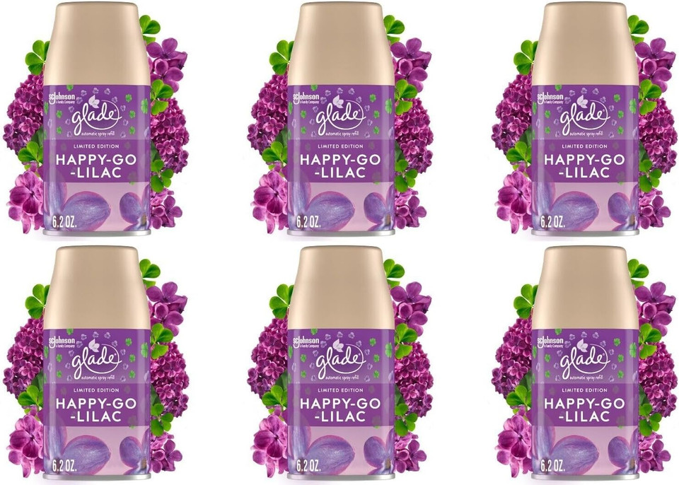 Glade Automatic Spray Refill, Air Freshener For Home And Bathroom, Happy-Go-Lilac, 6.2 Oz, 6 Count