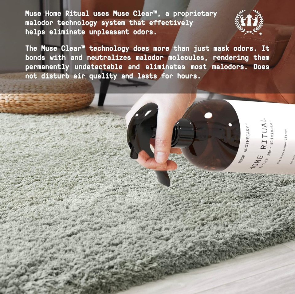 Muse Apothecary Home Ritual Active Odor Eliminator Spray - Odor Eliminator For Home - Furniture Deodorizer Spray & Bathroom Odor Eliminator - Essential Oil Air Freshener - 4Oz, Fresh Linen