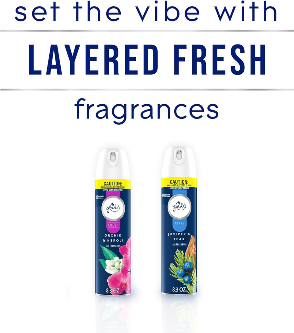 Glade Air Freshener Room Spray, Juniper & Teak, Fresh Collection, 8.3 Oz, 6 Count
