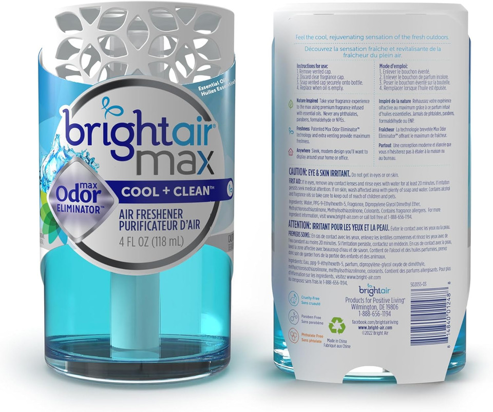 Bright Air Max Odor Eliminator Air Freshener, Cool & Clean, 4 Oz, 6 Pack