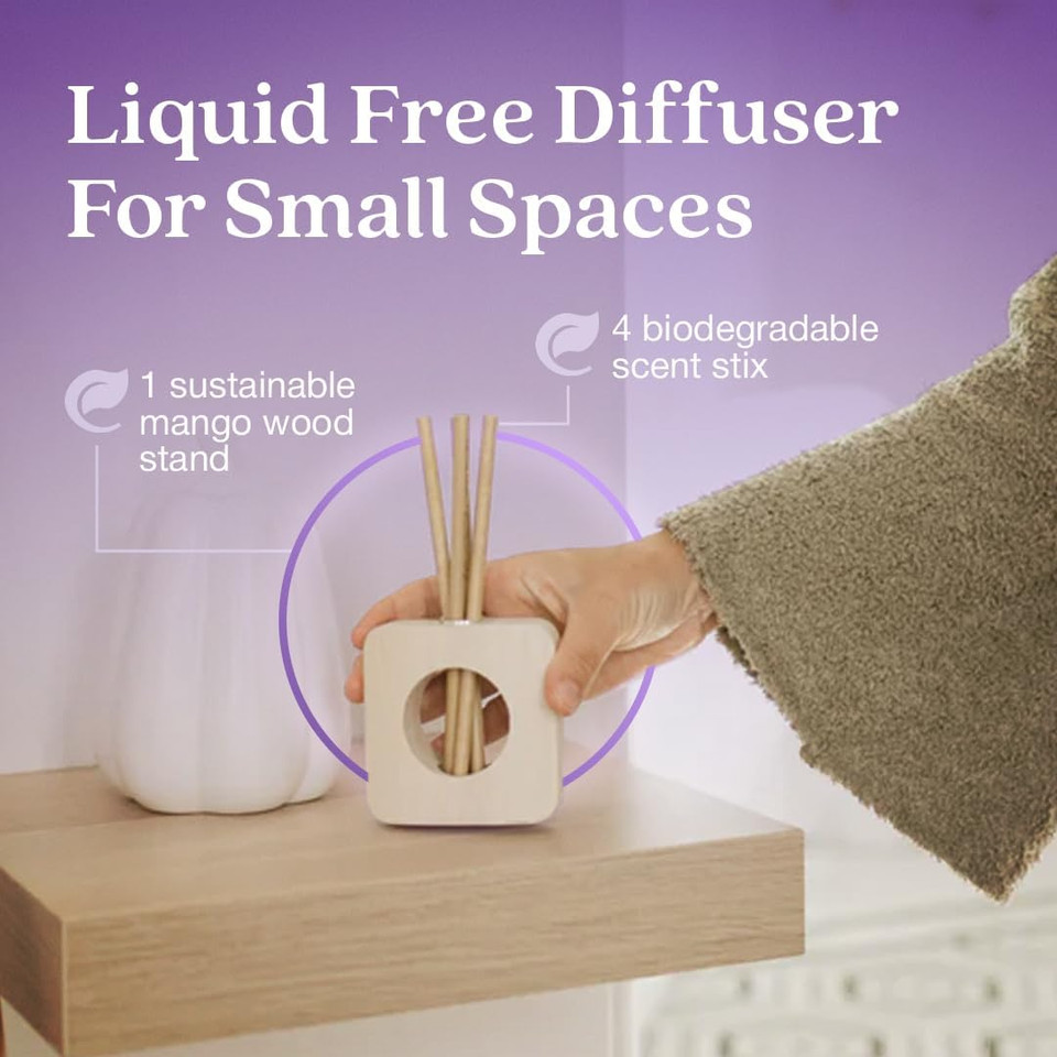 Enviroscent Non-Toxic Air Freshener For Home (Lavender Tea & Honey) Essential Oil Diffuser | Air Freshener | Home Fragrance Last Over 30 Days | 1 Mango Wood Stand & 1 Scent Stix Refill
