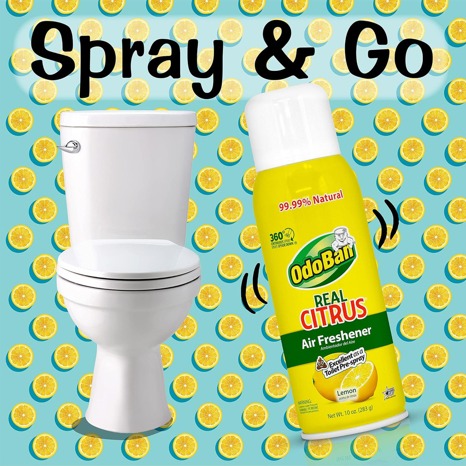 Odoban Aroma Eliminator, 360-Degree Continuous Spray Natural Oil Real Citrus Air Freshener, Toilet Spray, 6-Pack, 10 Ounces Each, Lemon Scent